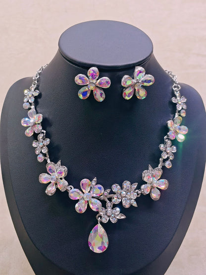 Floral Drop Necklace and Earring Set Vintage Jewelry