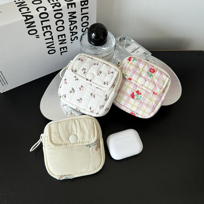 Mini Bluetooth Earphone Organizer Wallet with Floral Design