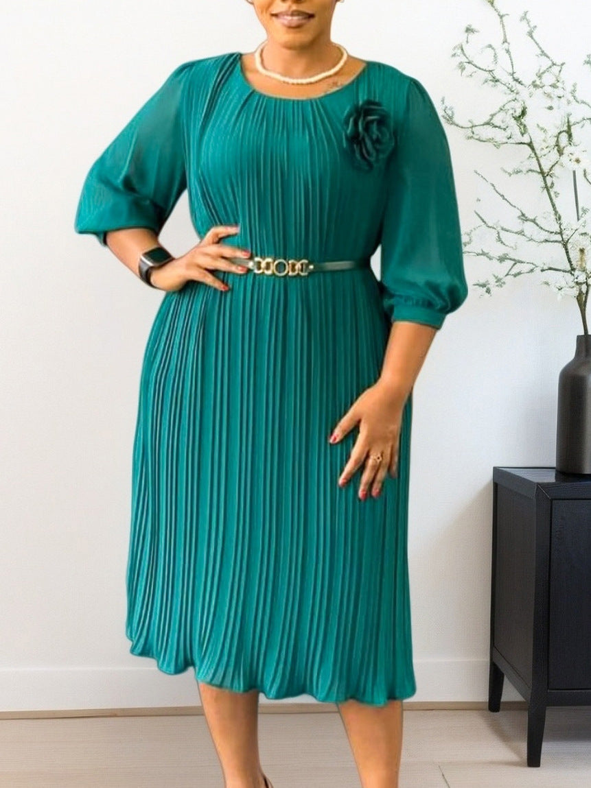 Elegant A-Line Midi Dress With Square Neckline And Ruffle Hem