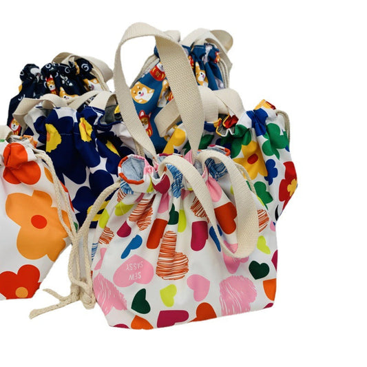 Cute Cartoon Flower Dog Lunch Bag Waterproof Drawstring Tote