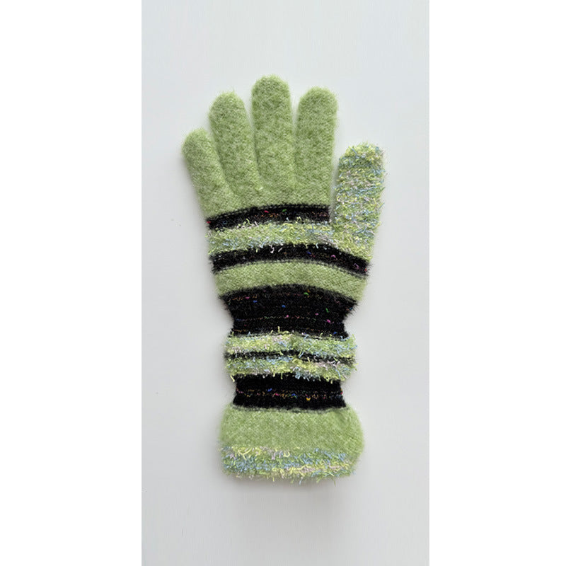 Striped Knit Fingerless Gloves For Women - Warm & Stylish