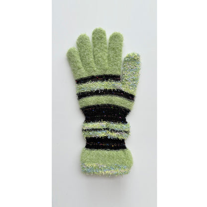 Striped Knit Fingerless Gloves For Women - Warm & Stylish
