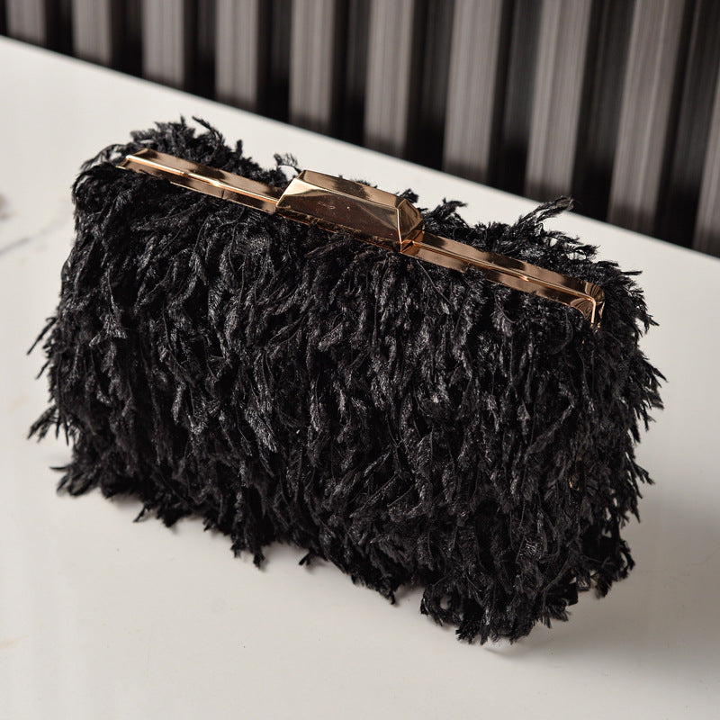 Fringed Evening Bag Stylish Faux Fur Clutch for Parties