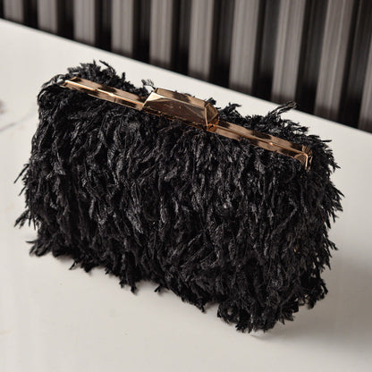 Fringed Evening Bag Stylish Faux Fur Clutch for Parties