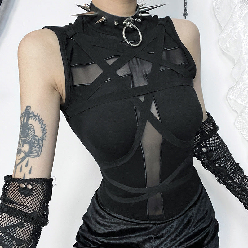 Black Sleeveless Cross Strap Top Trendy Casual Women