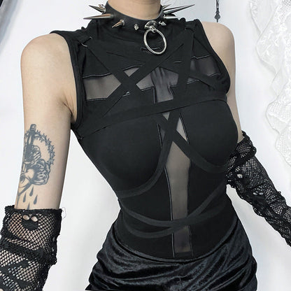 Black Sleeveless Cross Strap Top Trendy Casual Women