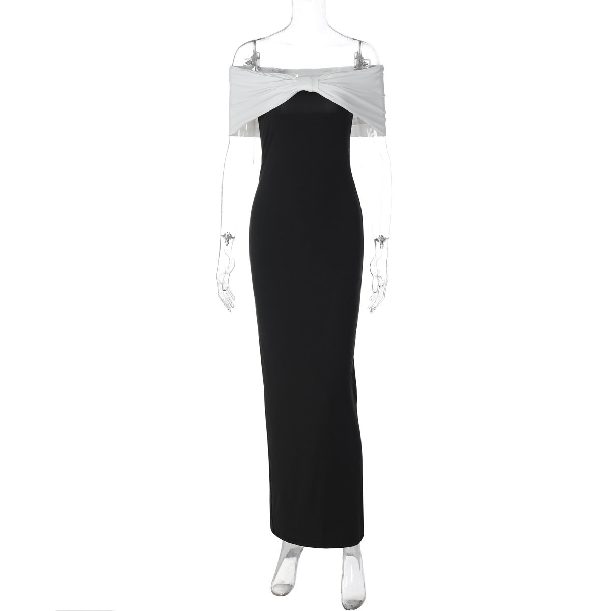 Off-Shoulder Slimming Color Block Dress for Parties