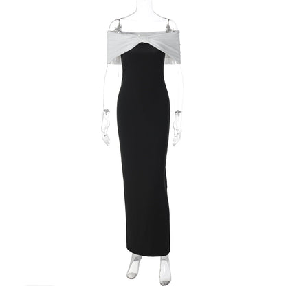 Off-Shoulder Slimming Color Block Dress for Parties