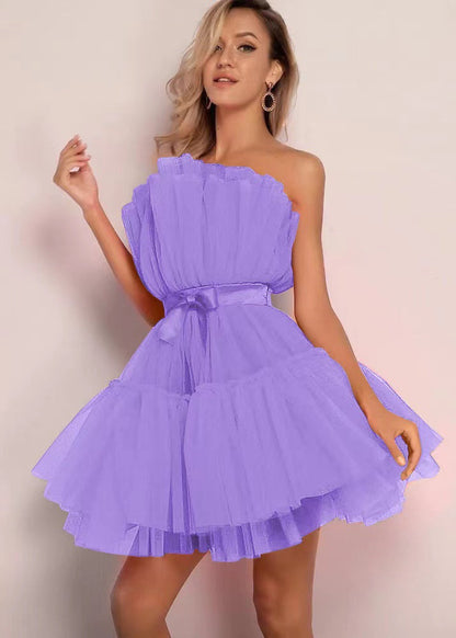 Strapless Tulle Bow Dress Elegant Flare Cocktail Dress