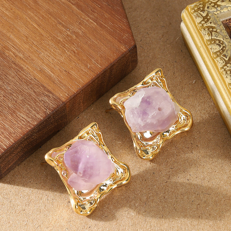 Geometric Square Natural Stone Earrings For Women