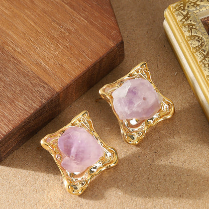Geometric Square Natural Stone Earrings For Women