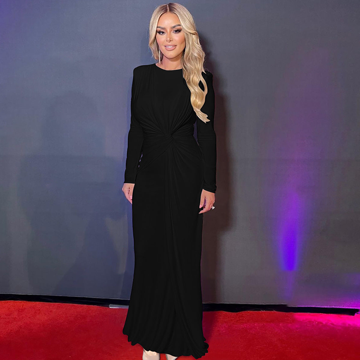 Elegant Long Sleeve Dress with Round Neck