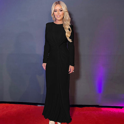 Elegant Long Sleeve Dress with Round Neck