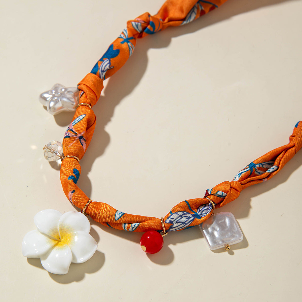 Chic Long Pendant Silk Scarf Necklace With Pearls