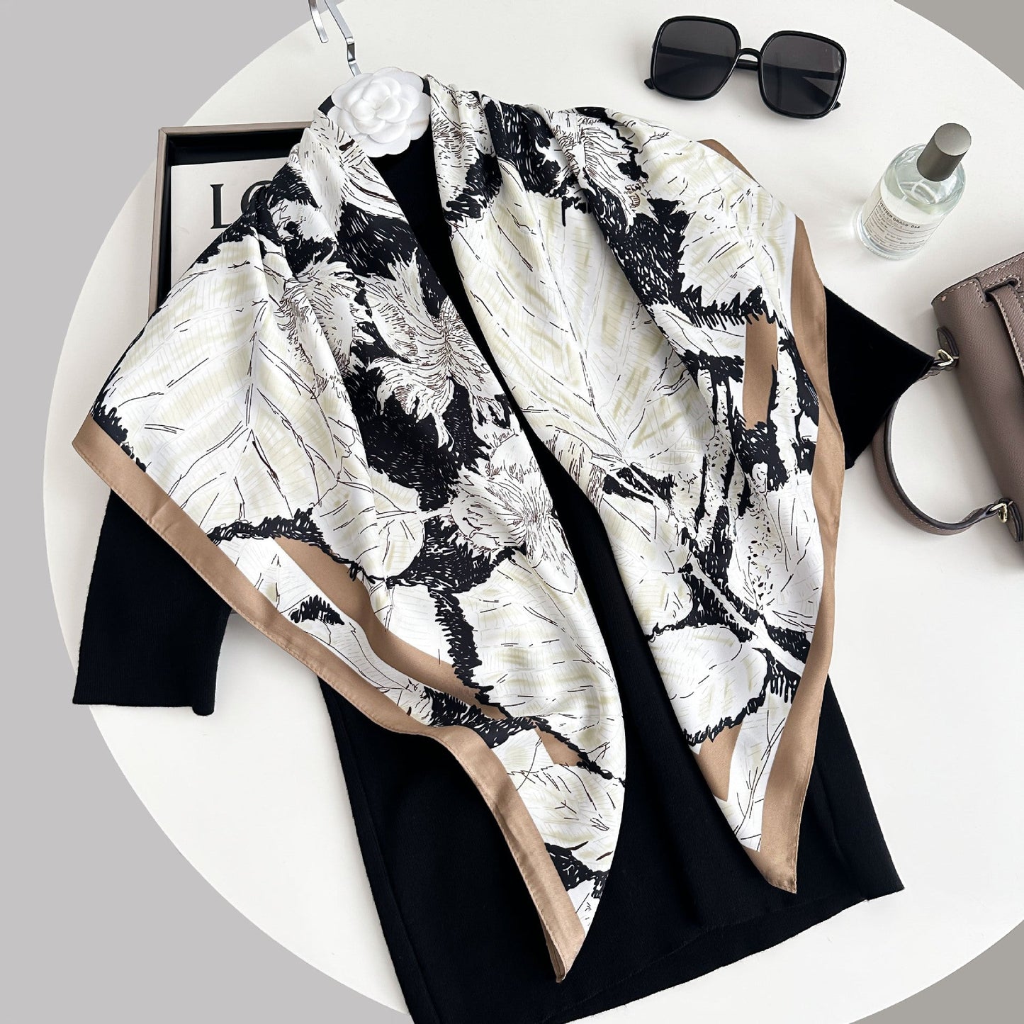 Color Block Print Soft Square Silk Scarf