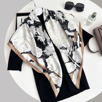 Color Block Print Soft Square Silk Scarf