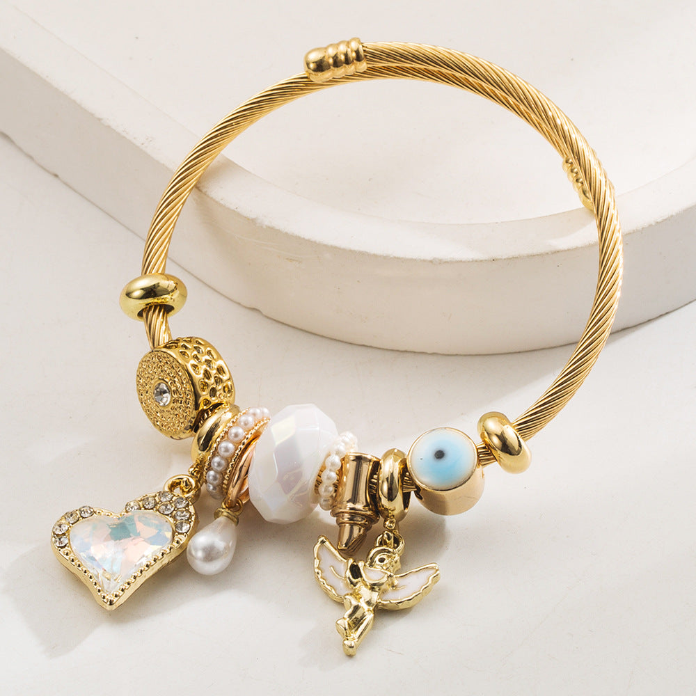 Angel Heart Alloy Beaded Bracelet Stainless Steel Women's Bracelet