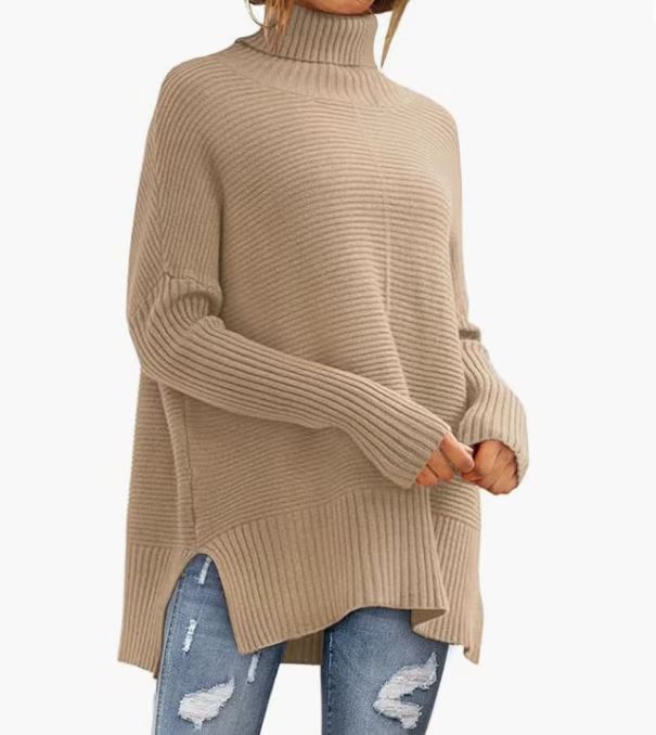 Trendy Turtleneck Batwing Sleeves Knitted Sweater