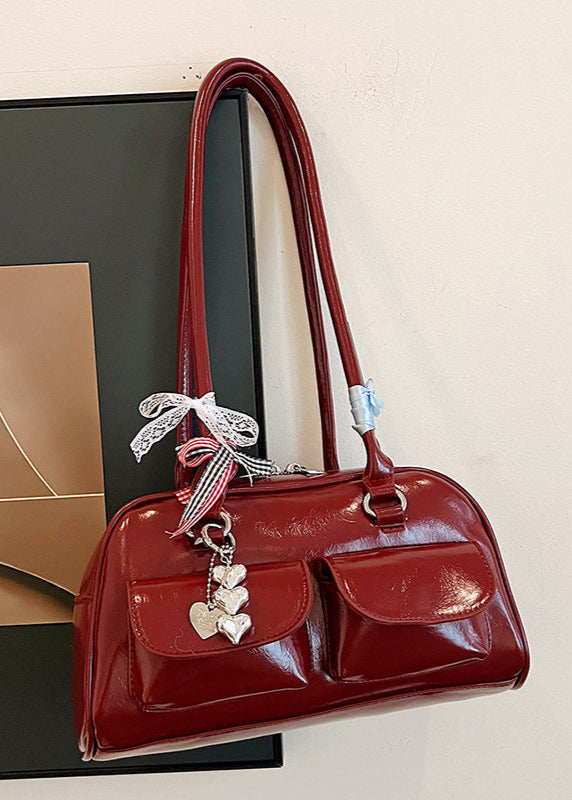 Patent Leather Shoulder Bag with Double Pocket