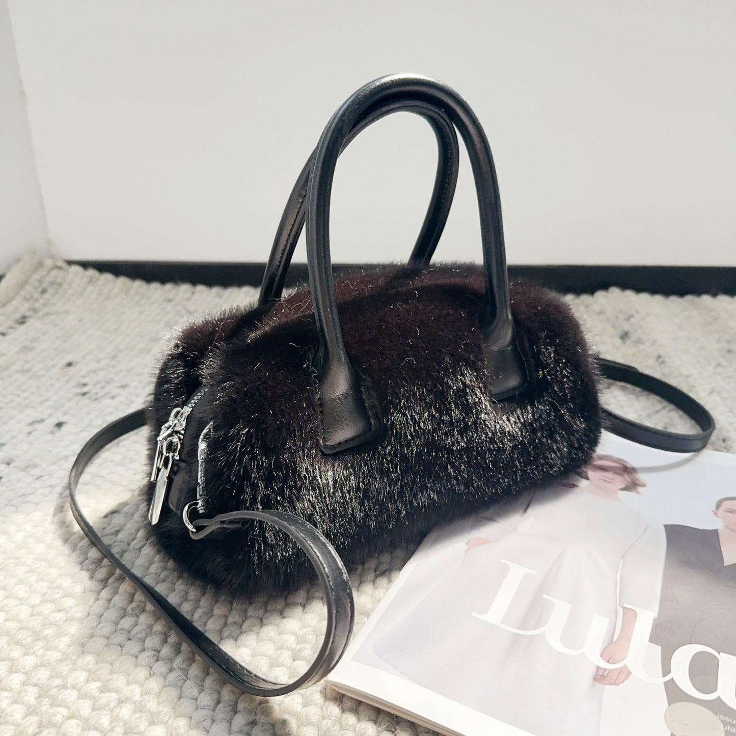 Vintage Winter Furry Faux Fur Tote Bag