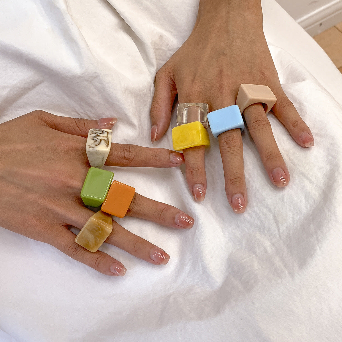 Colorful Acrylic Geometric Resin Rings Stylish Casual Accessories