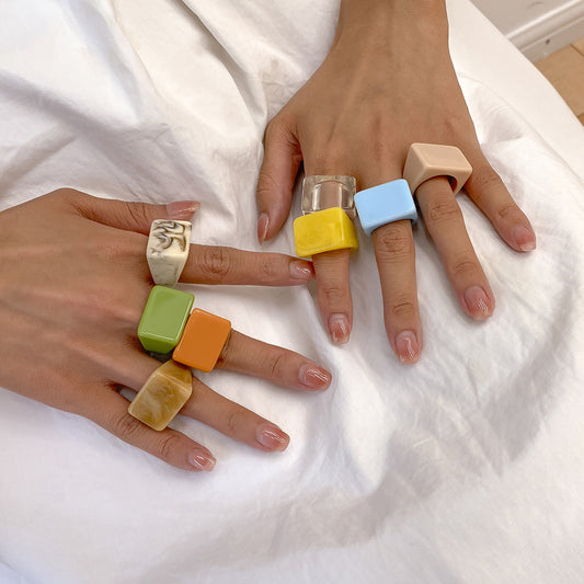 Colorful Acrylic Geometric Resin Rings Stylish Casual Accessories