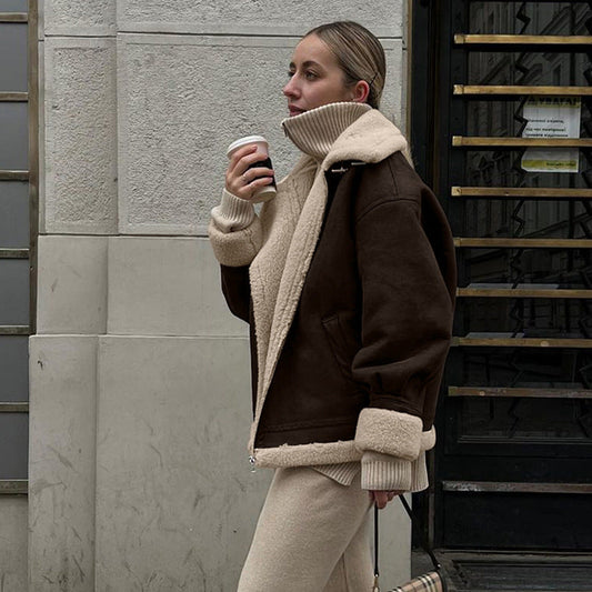 Women's Vintage Suede Jacket Short Plush Coat
