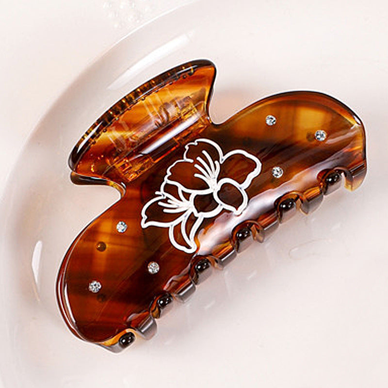 Flower Print Rhinestone Hair Claw Clips