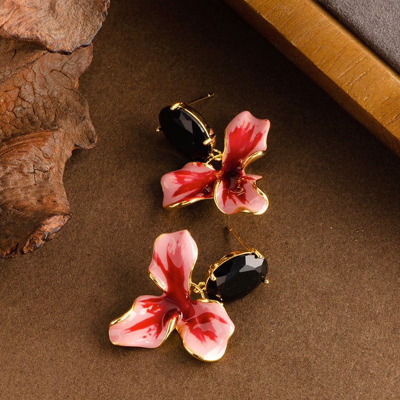 French Vintage Style Floral Drop Earrings With 925 Silver Hooks