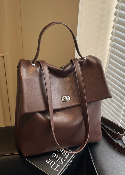 Leather Backpack With Silver Tone Twist Lock