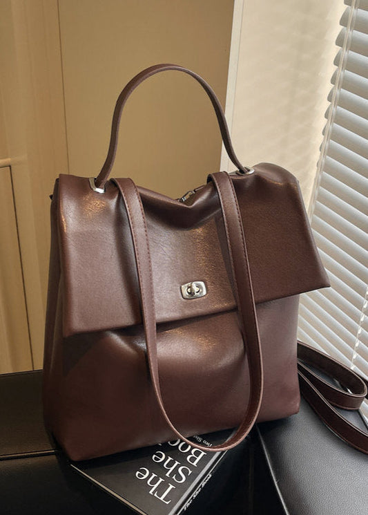 Leather Backpack With Silver Tone Twist Lock