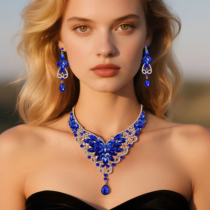 Vintage-Inspired Statement Crystal Gem Necklace Set for Women