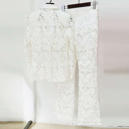 Elegant Embroidered Sequin Blazer And Trousers Set