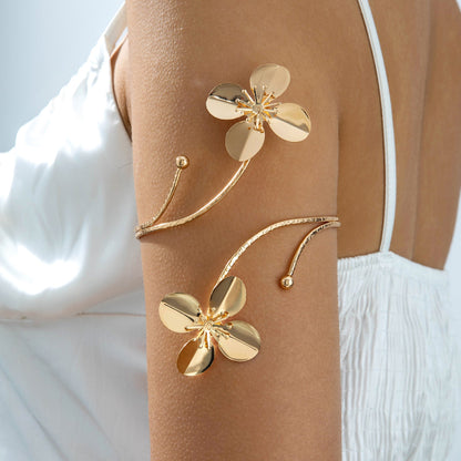 Floral Open Arm Cuff Bracelet Geometric Punk Style Beach Party Jewelry