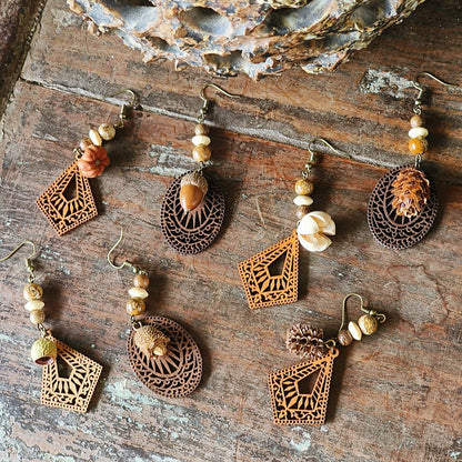 Geometric Bohemian Hollow Wood Earrings for Women
