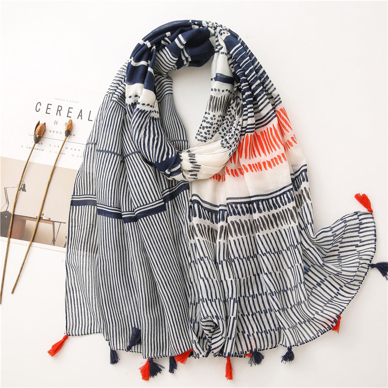 Japanese Literary And Artistic Fresh Cotton And Linen Scarf Retro Patchwork Bohemian Cashew Print Silk Scarf Beautiful Sunscreen Scarf
