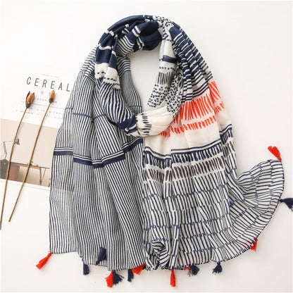 Japanese Literary And Artistic Fresh Cotton And Linen Scarf Retro Patchwork Bohemian Cashew Print Silk Scarf Beautiful Sunscreen Scarf