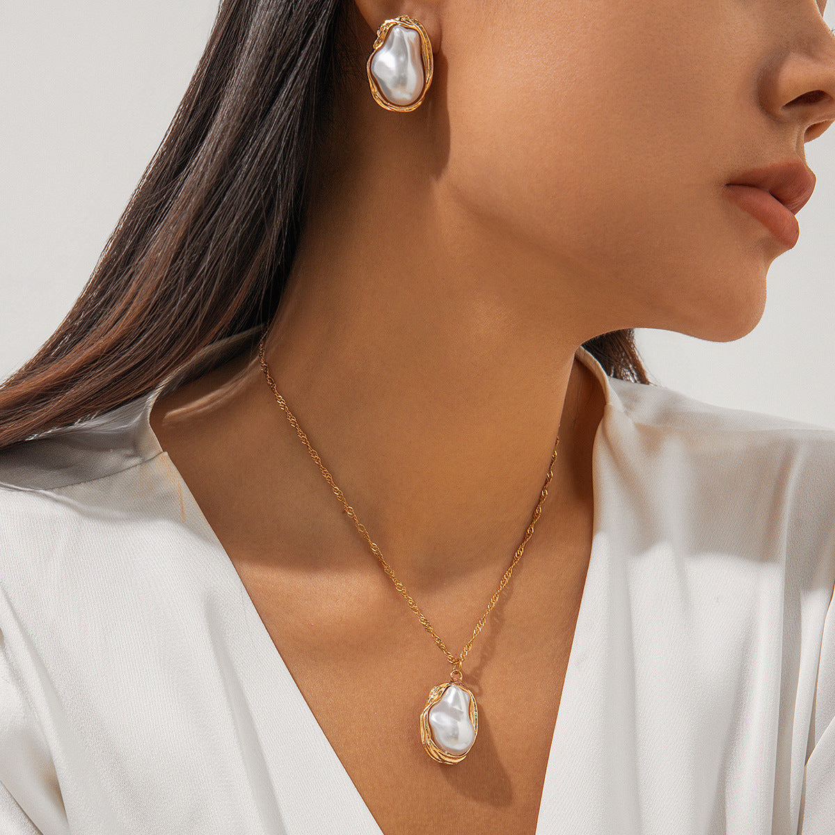 Baroque-Inspired Irregular Pearl Open Ring Elegant Geometric Jewelry