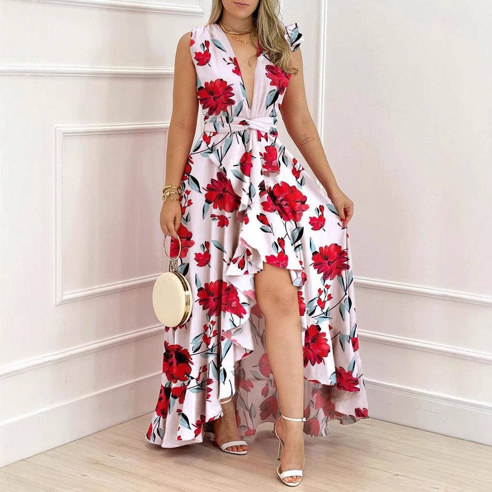 Elegant High-Waisted Floral Maxi Dress For Commuting