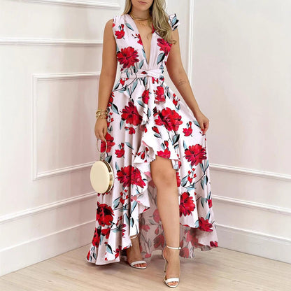 Elegant High-Waisted Floral Maxi Dress For Commuting