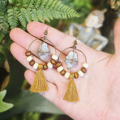 Bohemian Fringe Retro Style Earrings with Wooden Beads