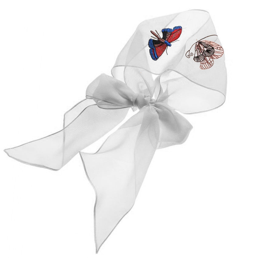 Summer Thin Embroidery Butterfly Narrow Strip Silk Scarf Women Spring And Autumn Versatile Fashion Gauze Scarf Women