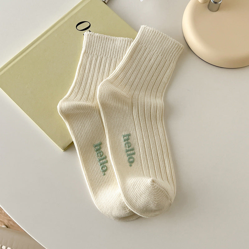 Rufia - "Hello" Macaron Cream-Colored Socks