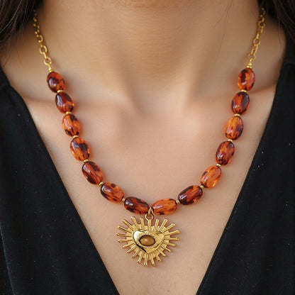 Stylish Resin Beaded Necklace Lock Chain