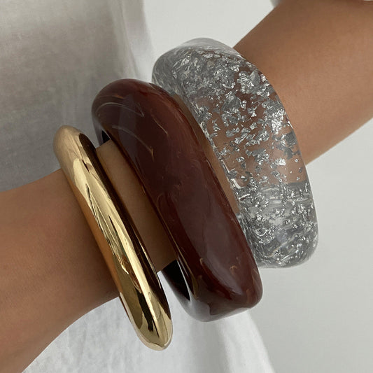 Geometric Transparent Silver Foil Bracelet Stylish Spring Bracelet