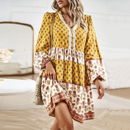 Women'S Fall Vacation And Leisure Bohemian Long Dress