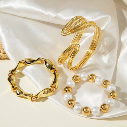 Layered Geometric Statement Cuff Bracelet Set