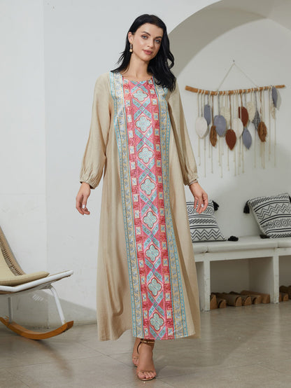 Embroidered Sequin Long Dress Elegant Muslim Gown