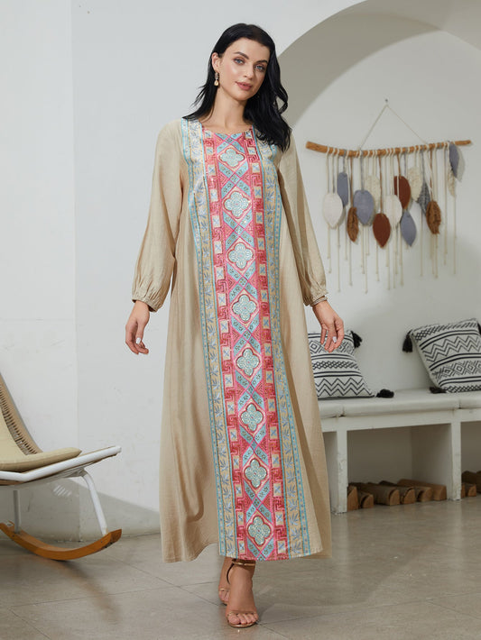 Embroidered Sequin Long Dress Elegant Muslim Gown