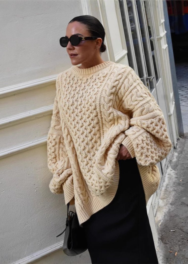 Cable Knit Wool Oversized Relaxed Fit Sweater